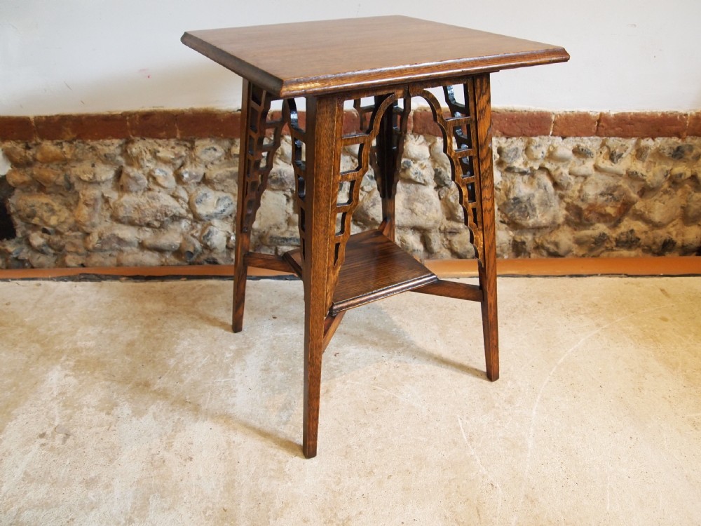 Table superb Arts and Crafts Oak hall lamp side c1900 View X