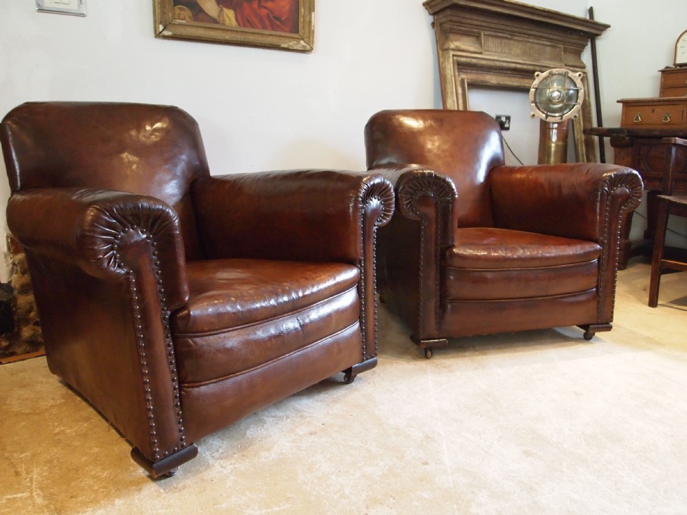 Chairs outstanding pair of Edwardian Club armchairs c1900 View V