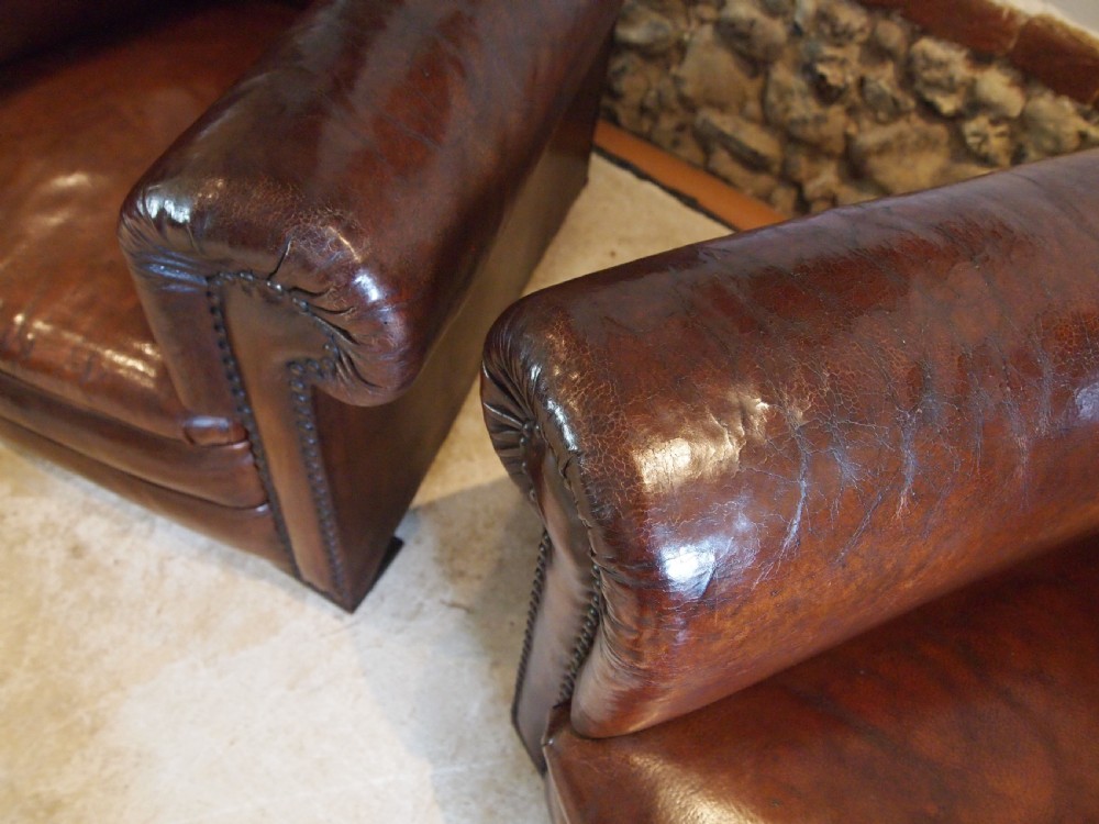 Chairs outstanding pair of Edwardian Club armchairs c1900 View VI