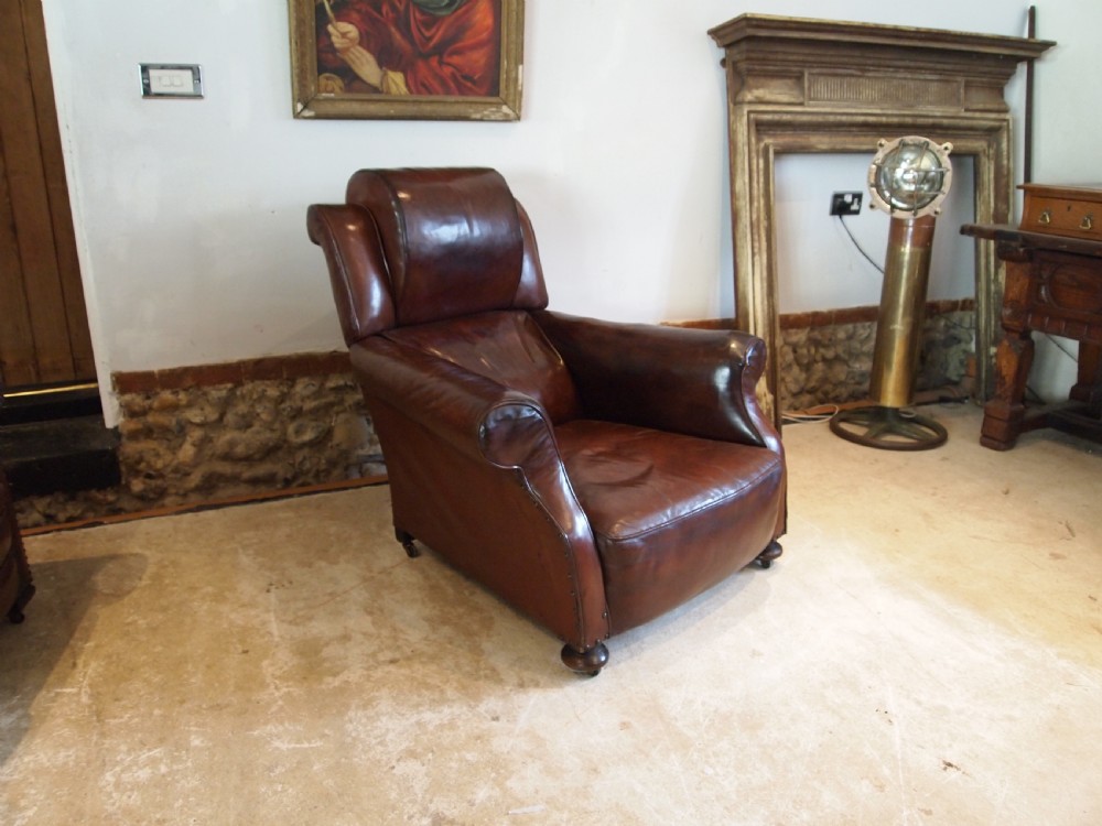 Chair stunning Edwardian Chestnut leather easy club chair c1910
