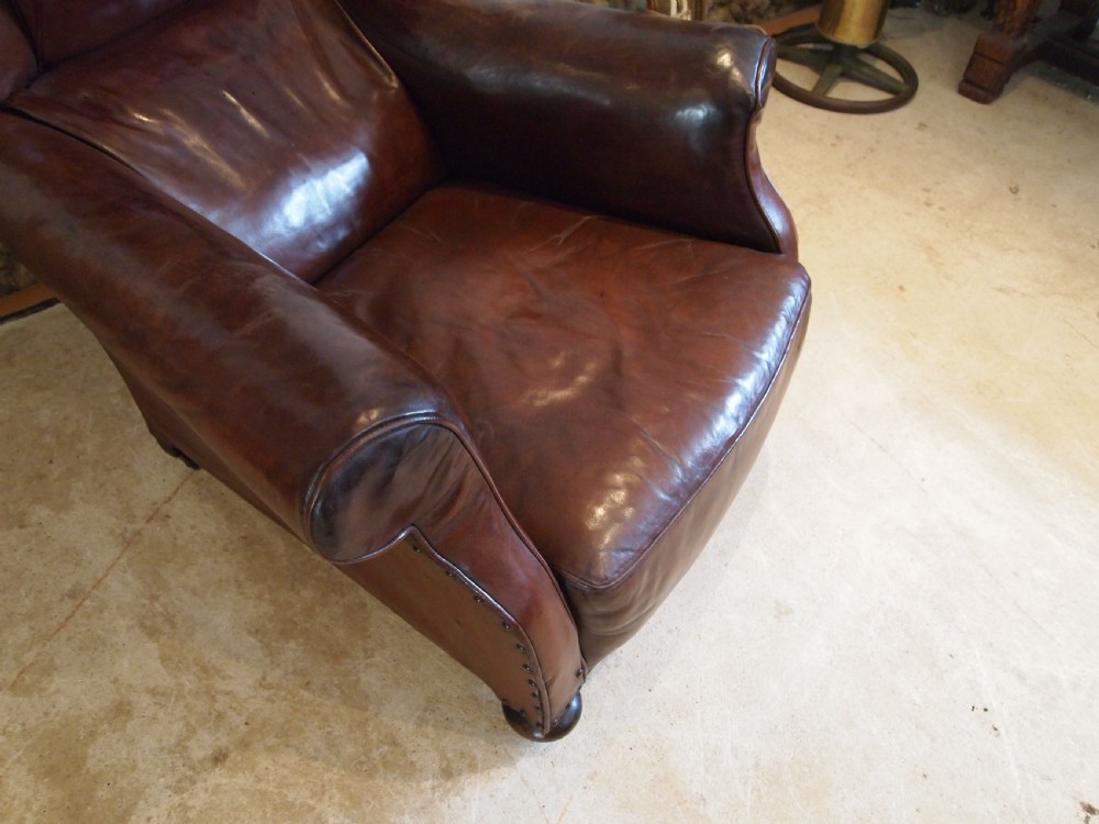 Chair stunning Edwardian Chestnut leather easy club chair c1910 View V
