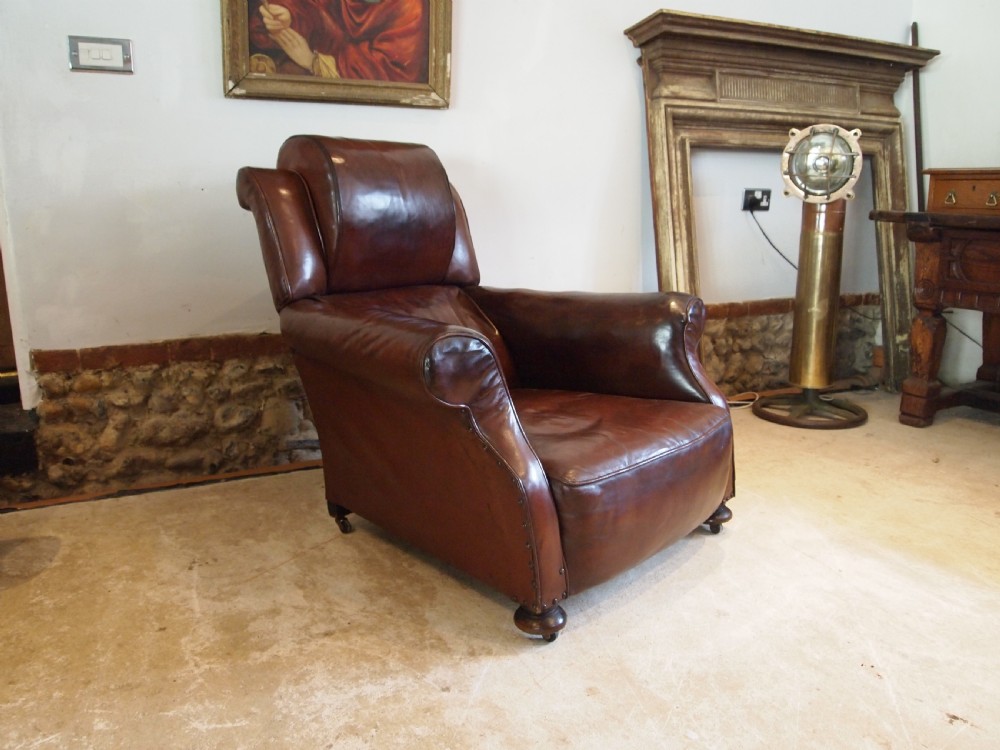 Chair stunning Edwardian Chestnut leather easy club chair c1910 View VI