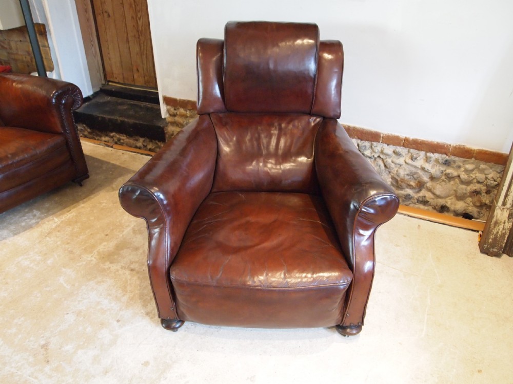 Chair stunning Edwardian Chestnut leather easy club chair c1910 View VIII