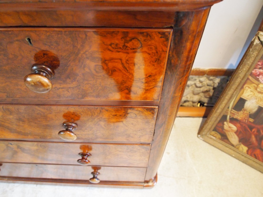 Chest of drawers fine quality Victorian Burr Walnut c1860 View II