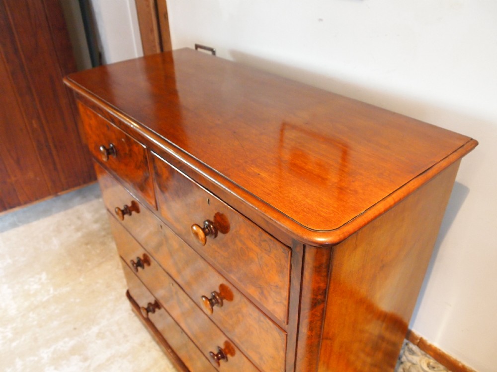 Chest of drawers fine quality Victorian Burr Walnut c1860 View IV