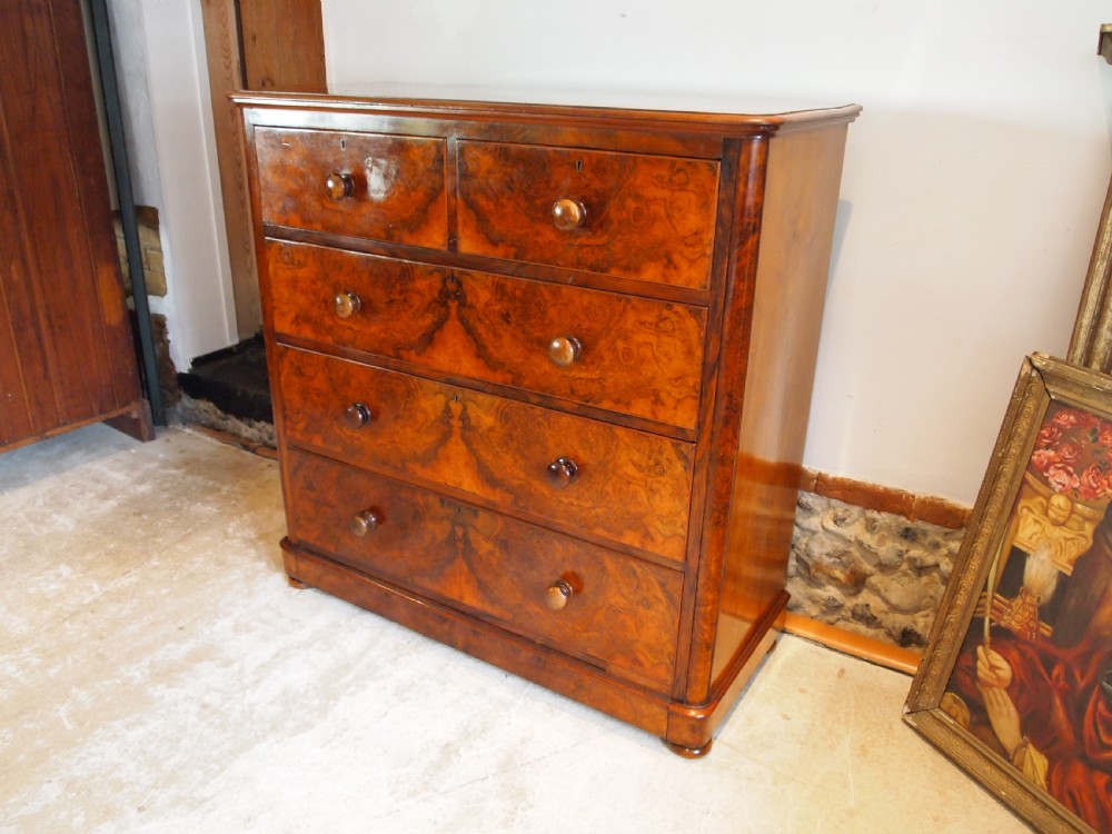 Chest of drawers fine quality Victorian Burr Walnut c1860 View XII
