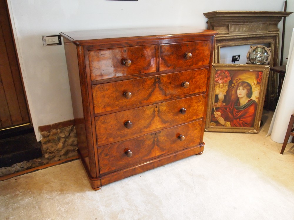 Chest of drawers fine quality Victorian Burr Walnut c1860 View XIII