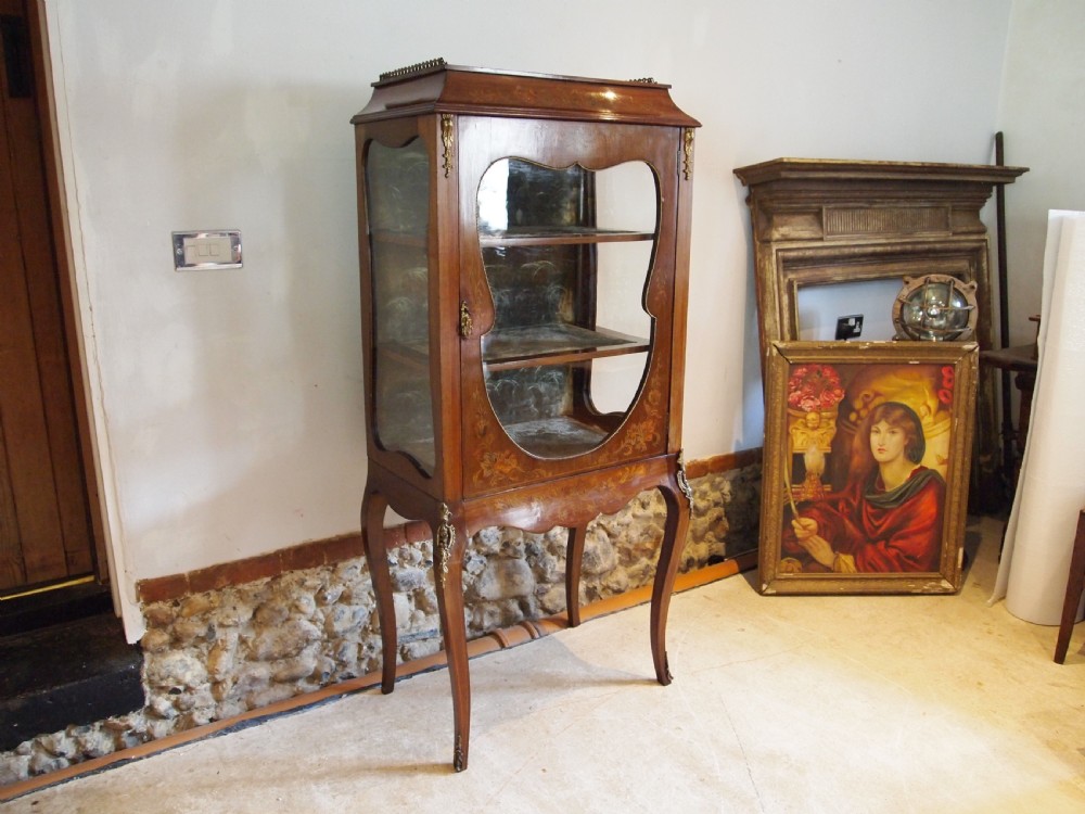 Cabinet display fine inlaid Victorian Mahogany c1890 View X