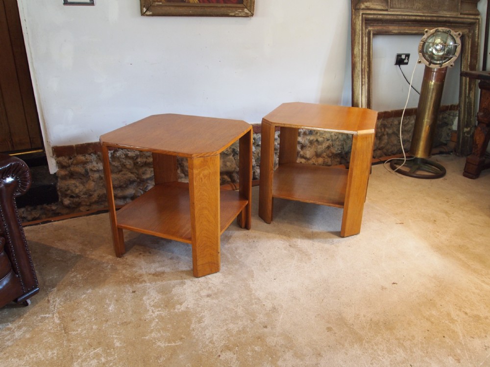 Tables rare Pair of Art Deco Oak bedside lamp hall side c1940