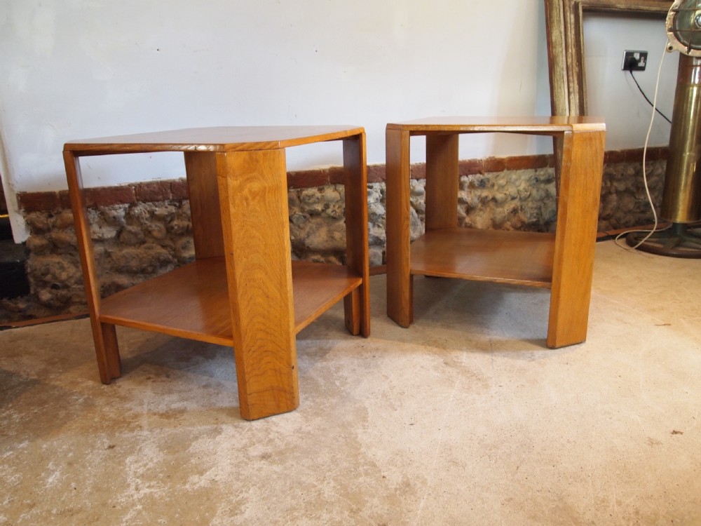 Tables rare Pair of Art Deco Oak bedside lamp hall side c1940 View II