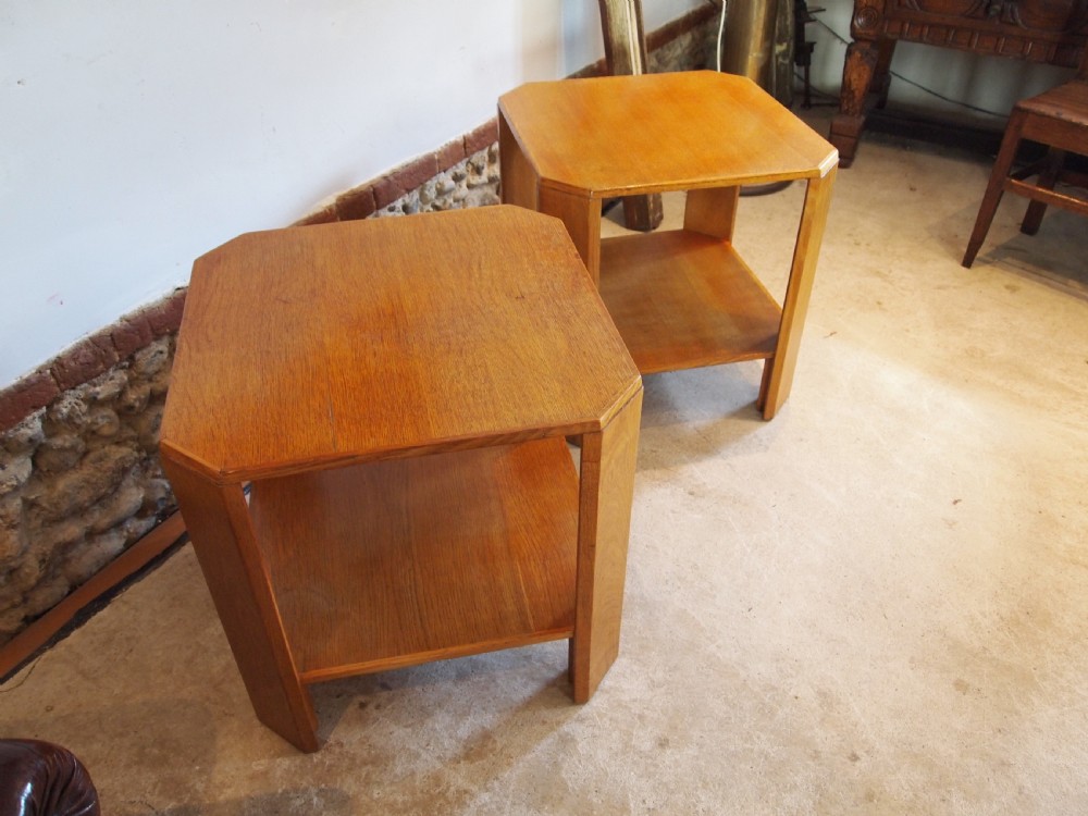 Tables rare Pair of Art Deco Oak bedside lamp hall side c1940 View III