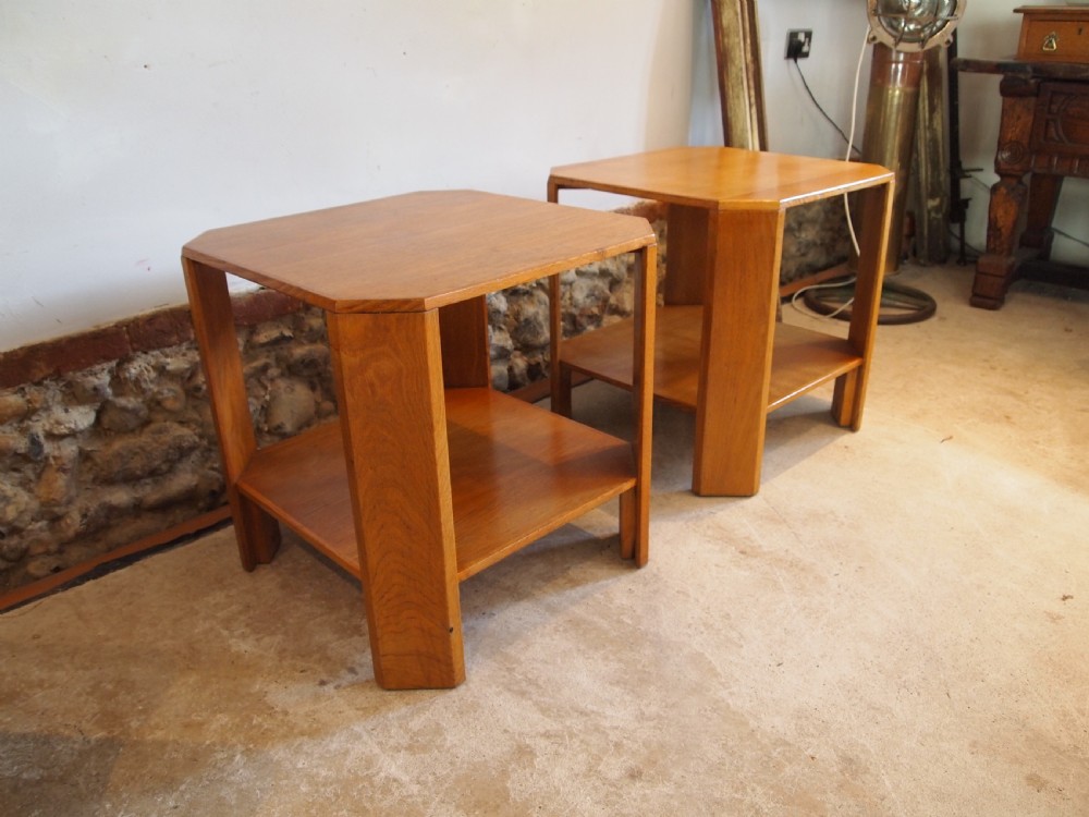 Tables rare Pair of Art Deco Oak bedside lamp hall side c1940 View VI