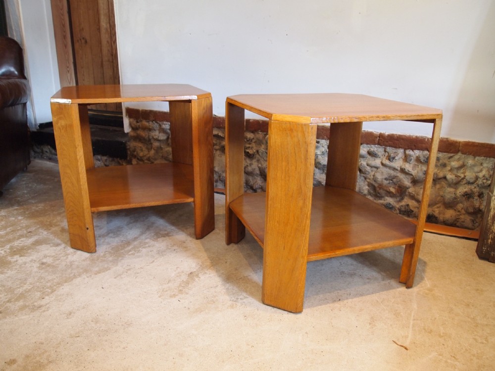 Tables rare Pair of Art Deco Oak bedside lamp hall side c1940 View VII