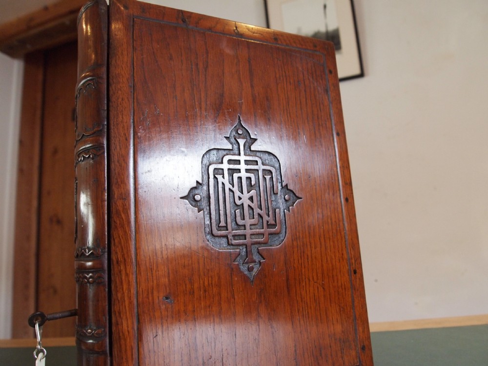 Coin collectors cabinet rare book design Victorian Oak & Walnut c1870 View IV