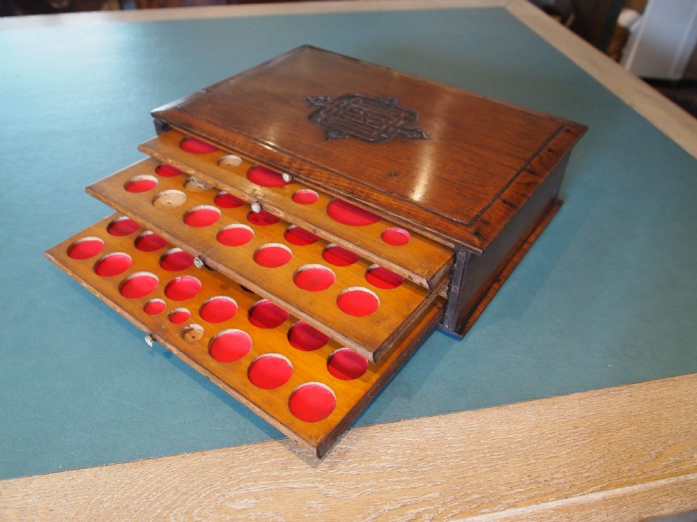Coin collectors cabinet rare book design Victorian Oak & Walnut c1870 View XI