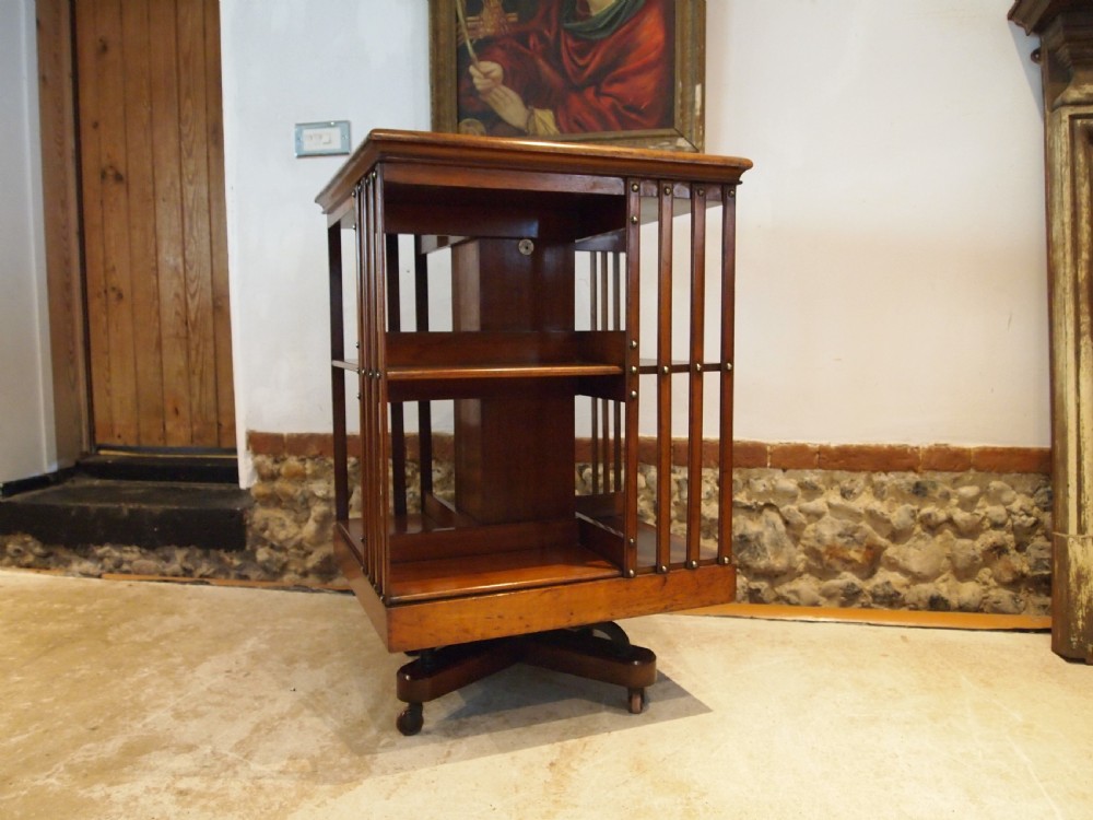 Bookcase rare fine Walnut Maple & co revolving c1880 View III