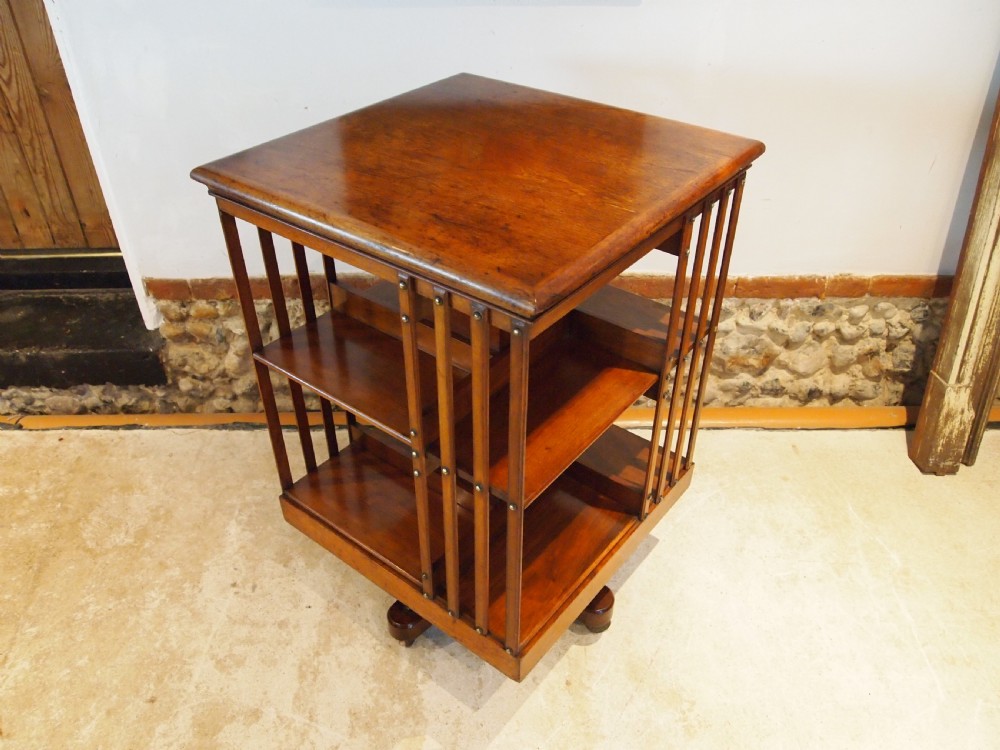 Bookcase rare fine Walnut Maple & co revolving c1880 View IX