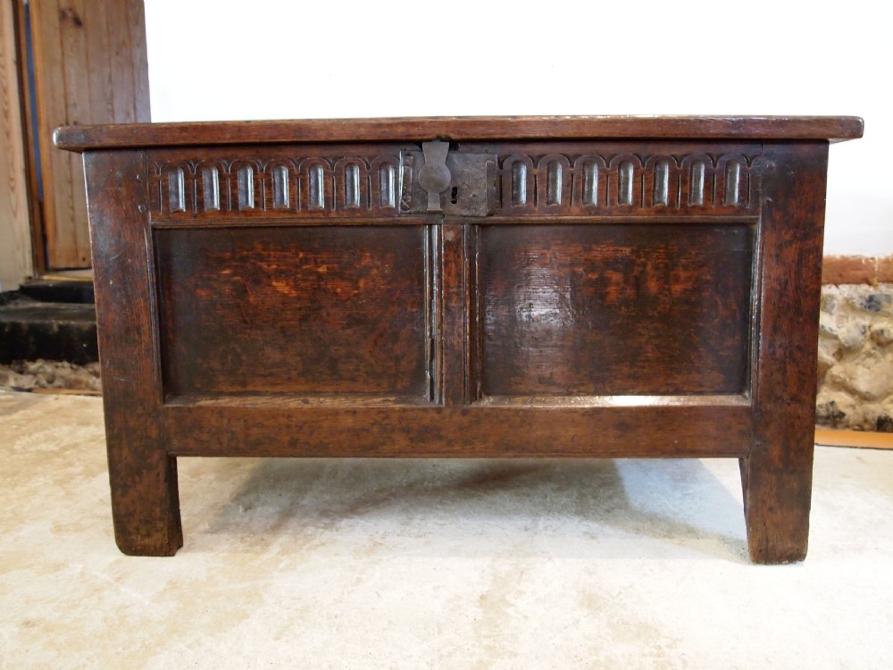 Coffer chest trunk rare small stunning Charles II Oak c1680