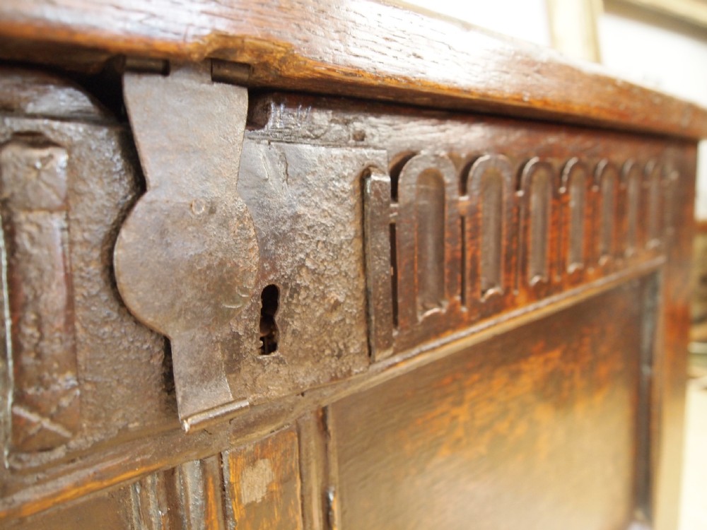 Coffer chest trunk rare small stunning Charles II Oak c1680 View II