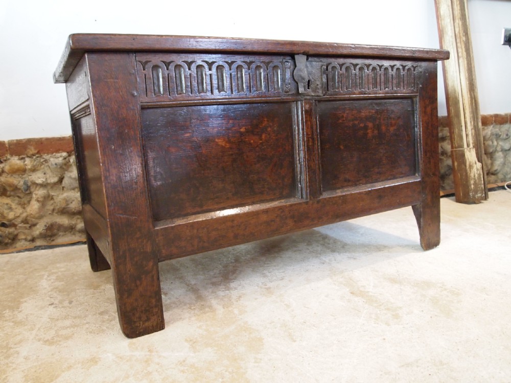 Coffer chest trunk rare small stunning Charles II Oak c1680 View V