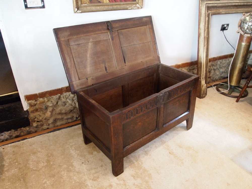 Coffer chest trunk rare small stunning Charles II Oak c1680 View IX