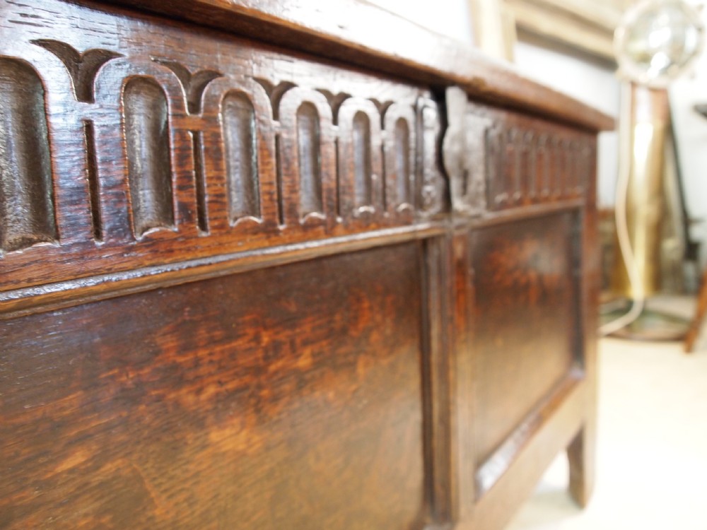 Coffer chest trunk rare small stunning Charles II Oak c1680 View XI
