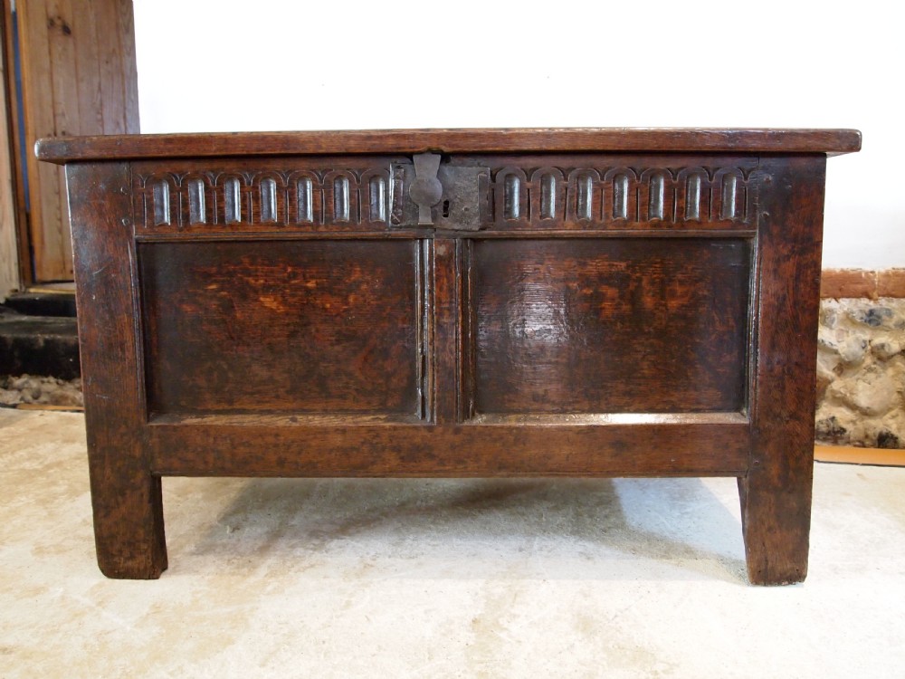 Coffer chest trunk rare small stunning Charles II Oak c1680 View XIV