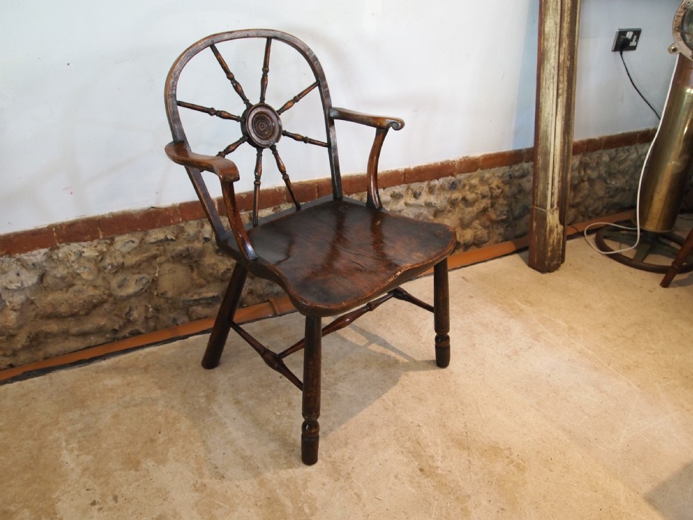 Chair very rare George III cart wheel back Windsor armchair c1790 View XIV
