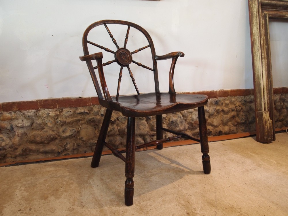 Chair very rare George III cart wheel back Windsor armchair c1790 View XVII