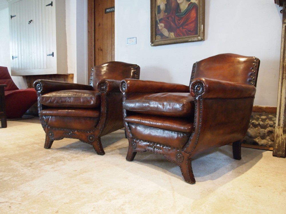 Chairs stunning pair of French leather club armchairs c1900