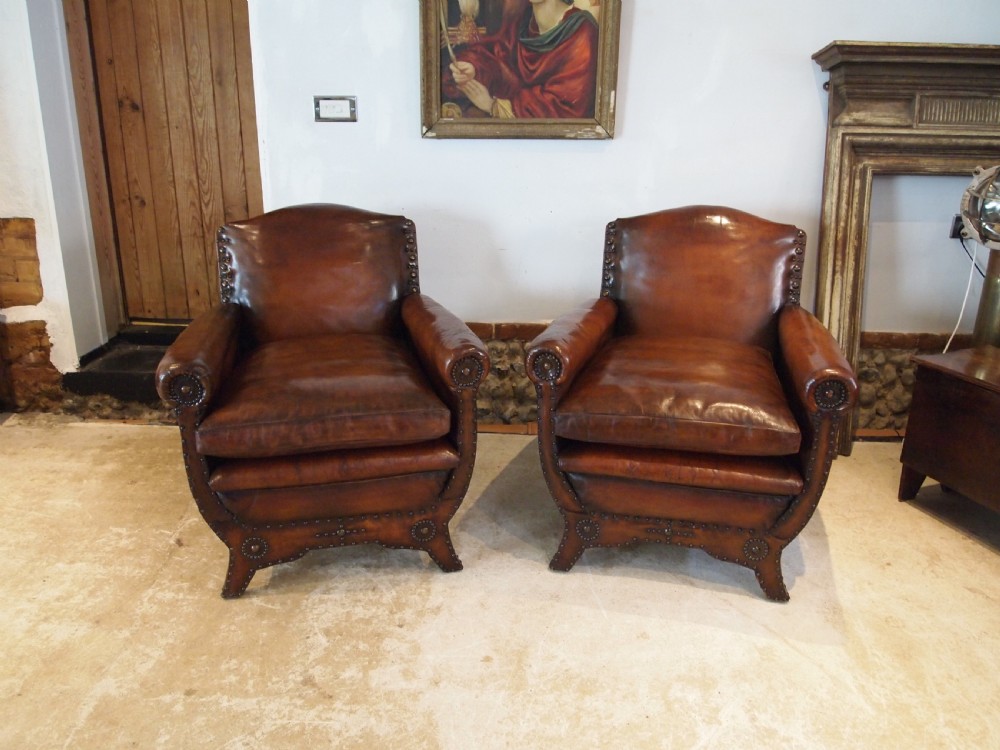 Chairs stunning pair of French leather club armchairs c1900 View II
