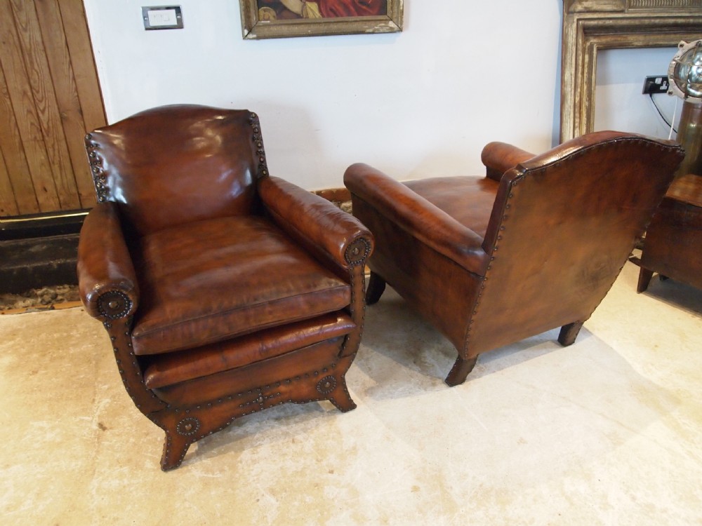 Chairs stunning pair of French leather club armchairs c1900 View X
