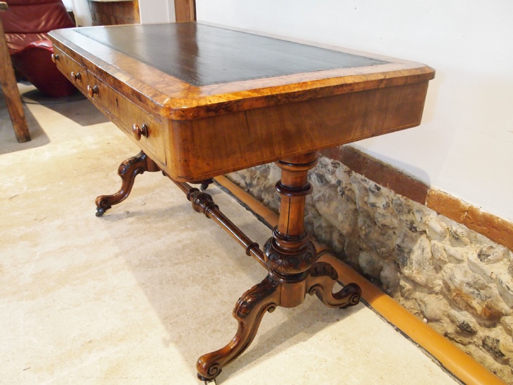 Writing table fine burr Walnut early Victorian c1840