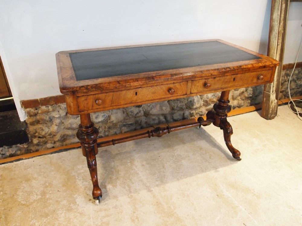 Writing table fine burr Walnut early Victorian c1840 View IV