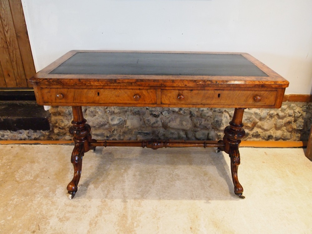 Writing table fine burr Walnut early Victorian c1840 View V