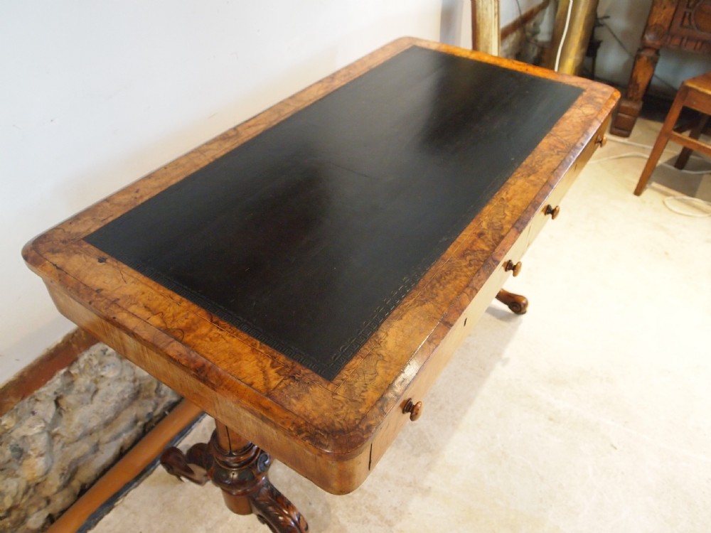 Writing table fine burr Walnut early Victorian c1840 View VIII