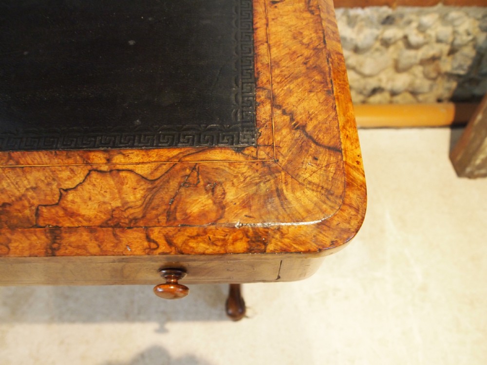 Writing table fine burr Walnut early Victorian c1840 View IX