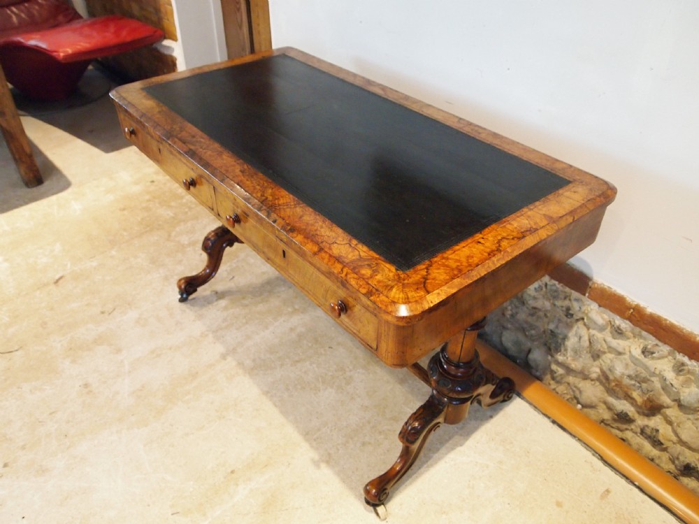 Writing table fine burr Walnut early Victorian c1840 View X