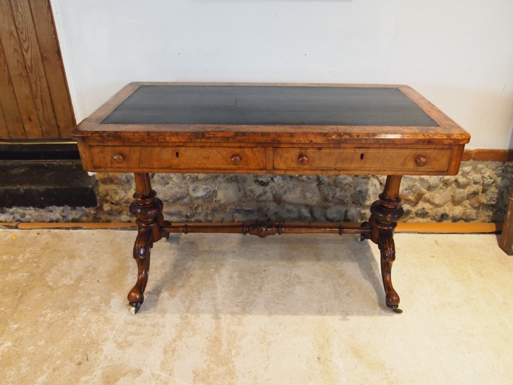 Writing table fine burr Walnut early Victorian c1840 View XII