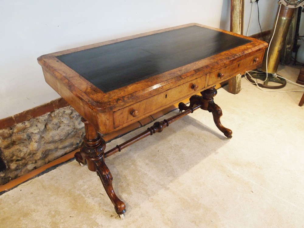 Writing table fine burr Walnut early Victorian c1840 View XIV