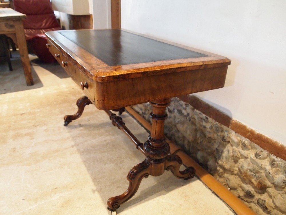 Writing table fine burr Walnut early Victorian c1840 View XVI