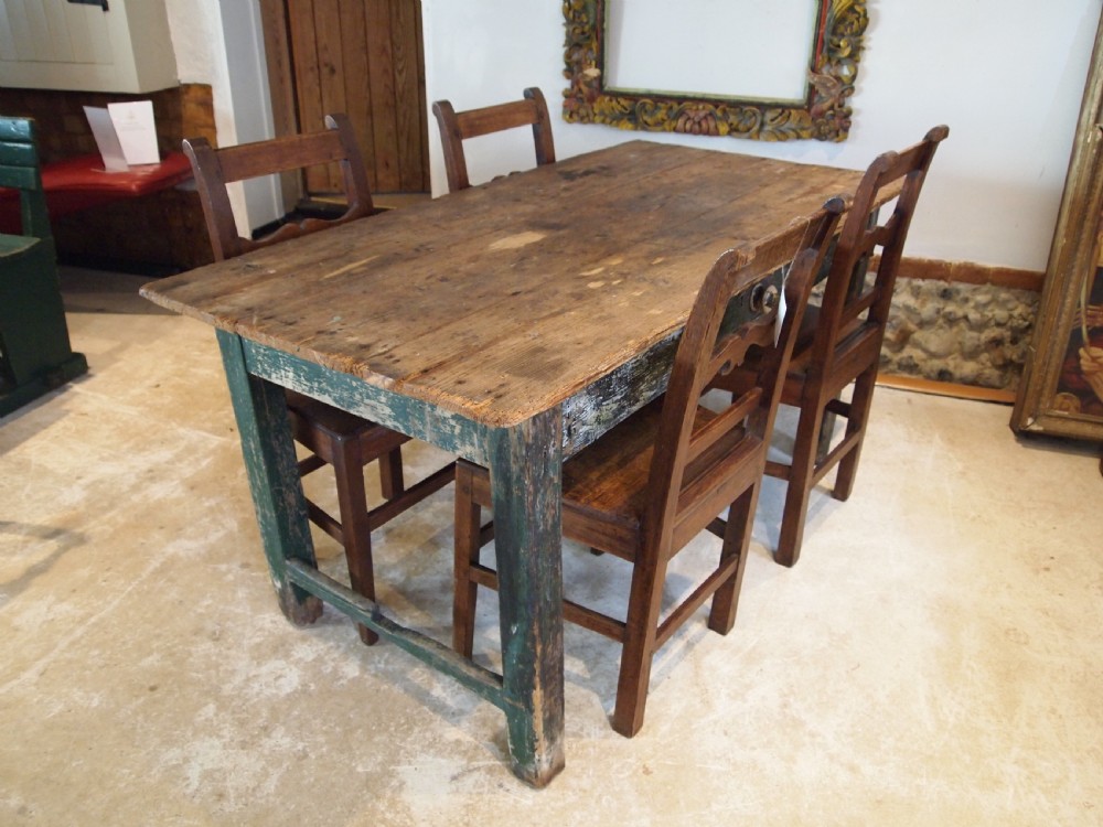 Table rustic refectory George III Pine table original paint c1800 View V