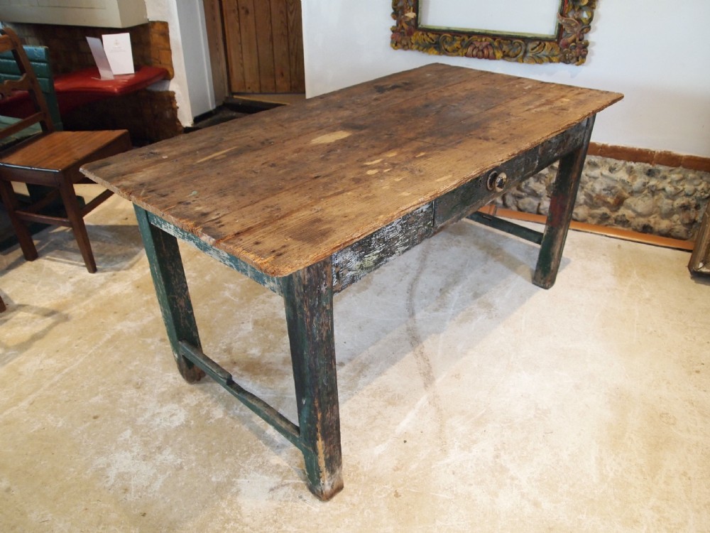 Table rustic refectory George III Pine table original paint c1800 View VIII