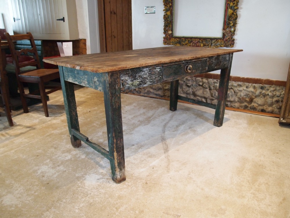 Table rustic refectory George III Pine table original paint c1800 View IX