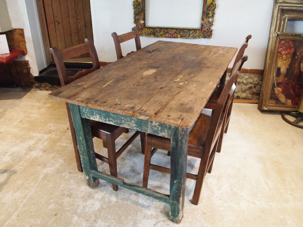 Table rustic refectory George III Pine table original paint c1800 View X