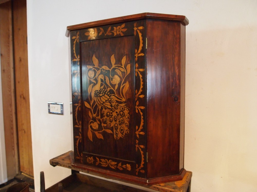 Cupboard cabinet Arts and Crafts penwork fruitwood c1900
