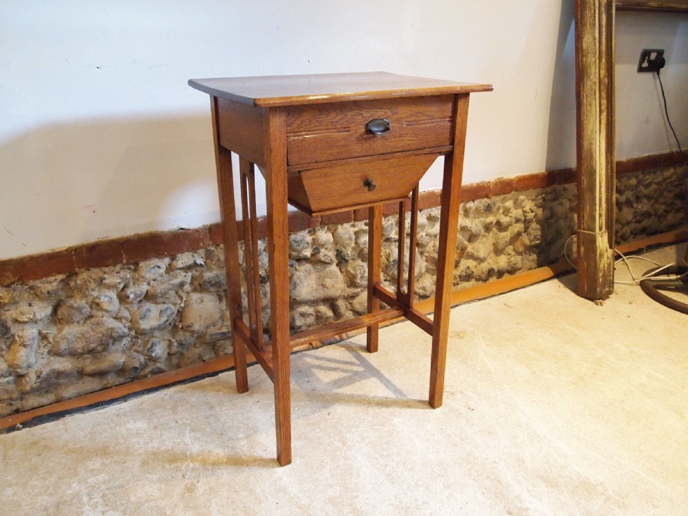 Table rare Arts and Crafts Oak work side lamp hall c1910