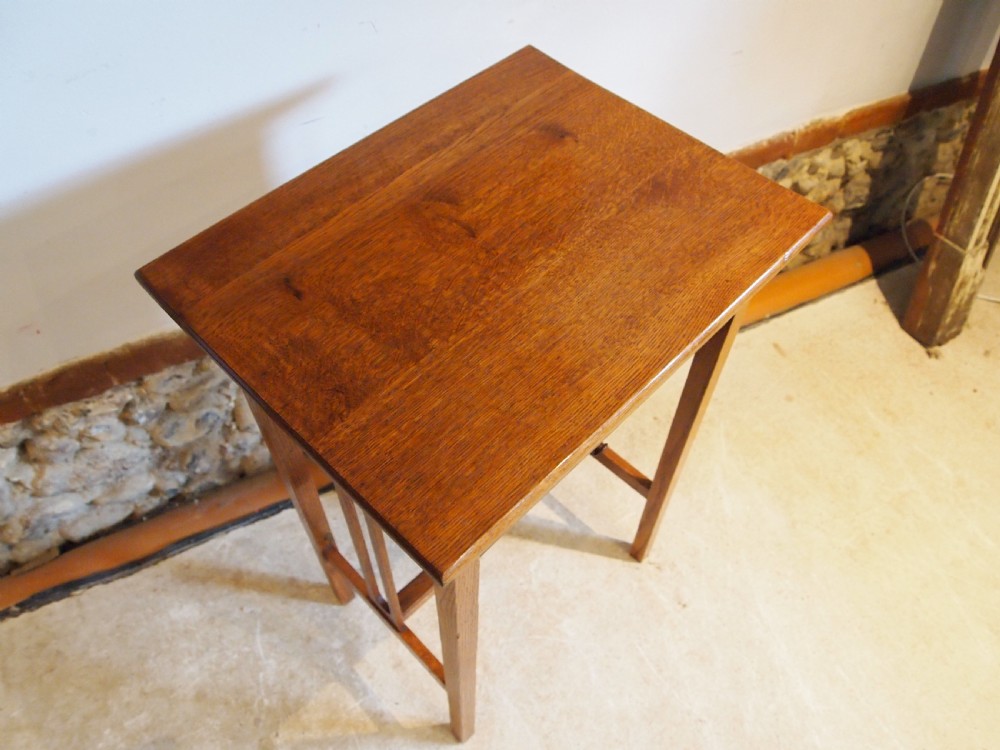 Table rare Arts and Crafts Oak work side lamp hall c1910 View V
