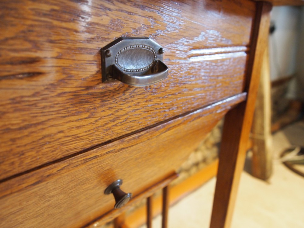 Table rare Arts and Crafts Oak work side lamp hall c1910 View VIII