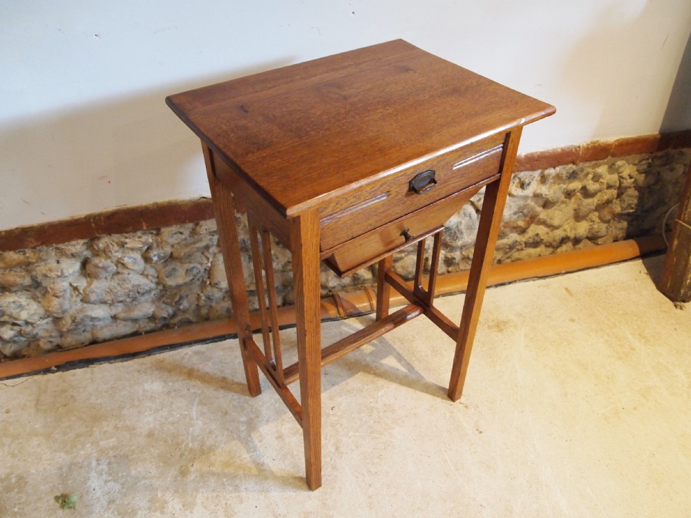 Table rare Arts and Crafts Oak work side lamp hall c1910 View X